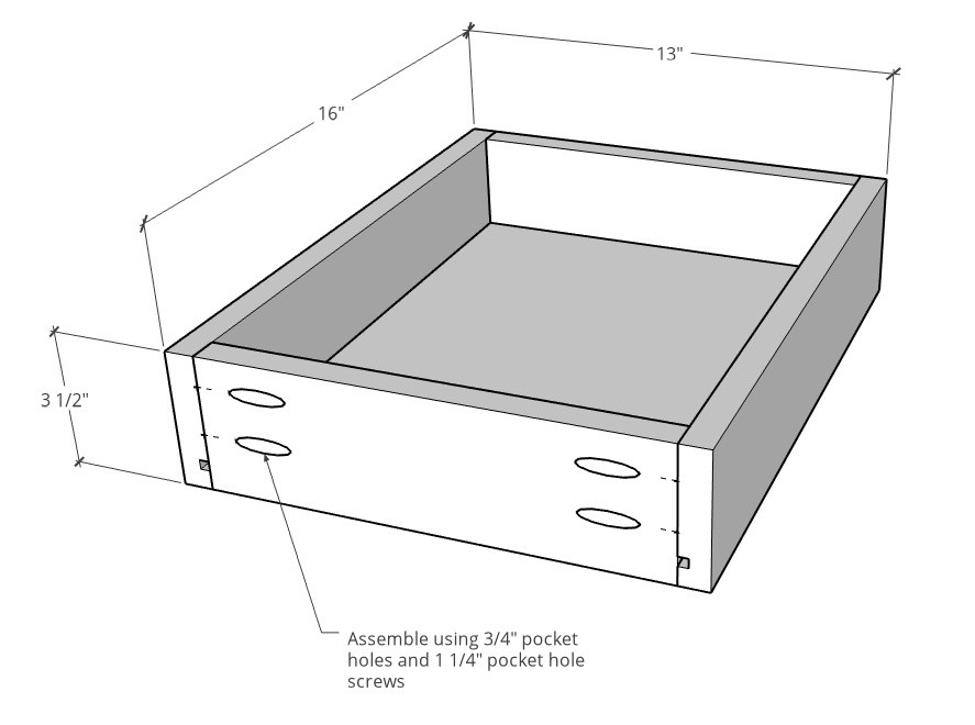 Overall drawer dimension 3d diagram
