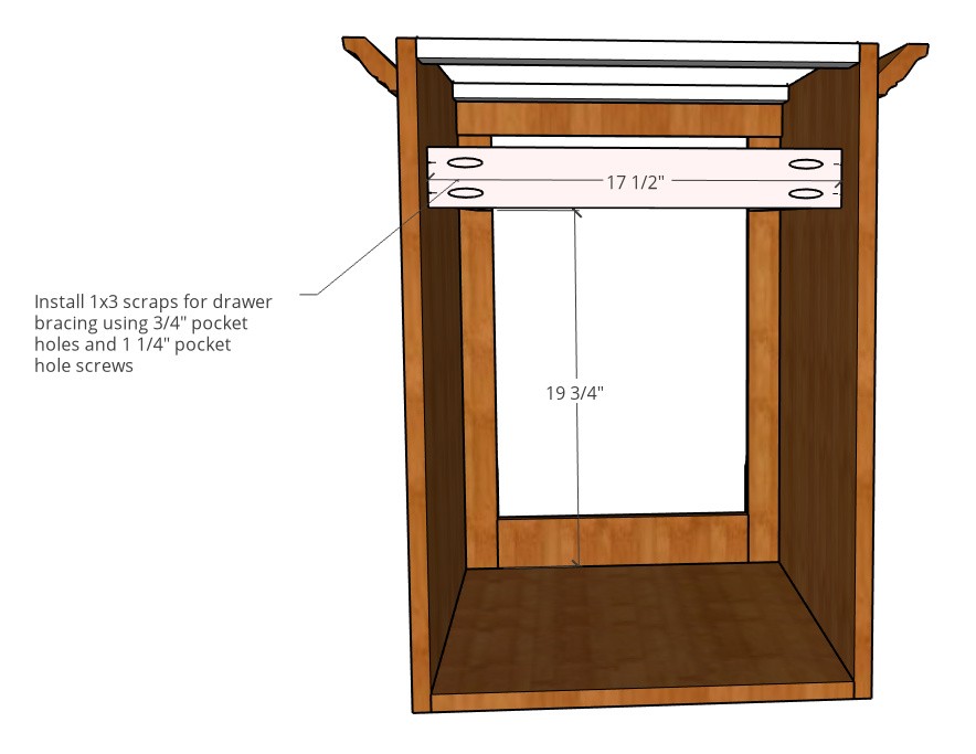 Installing drawer slide bracing into side table cabinet
