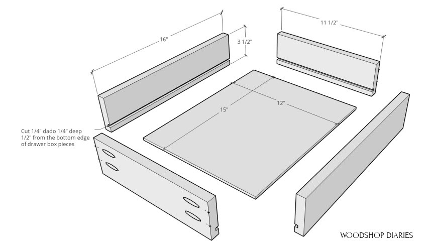 exploded view of small drawer for end table