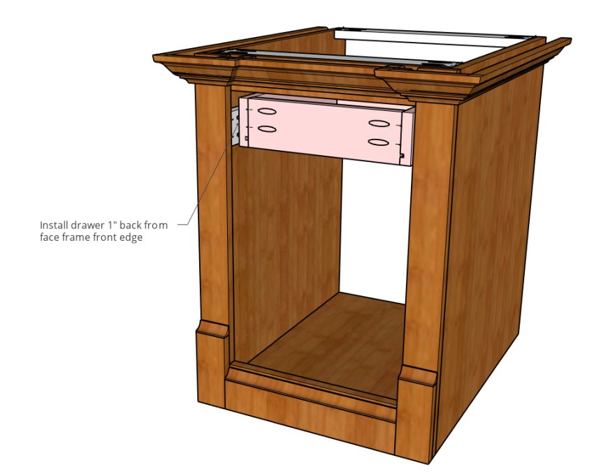 Drawer installed into side table with storage