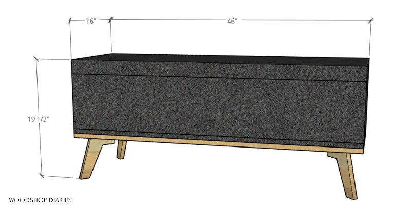 overall dimensions of upholstered storage bench