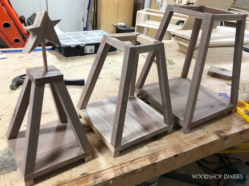 Three sections to make up stackable Christmas tree shelf