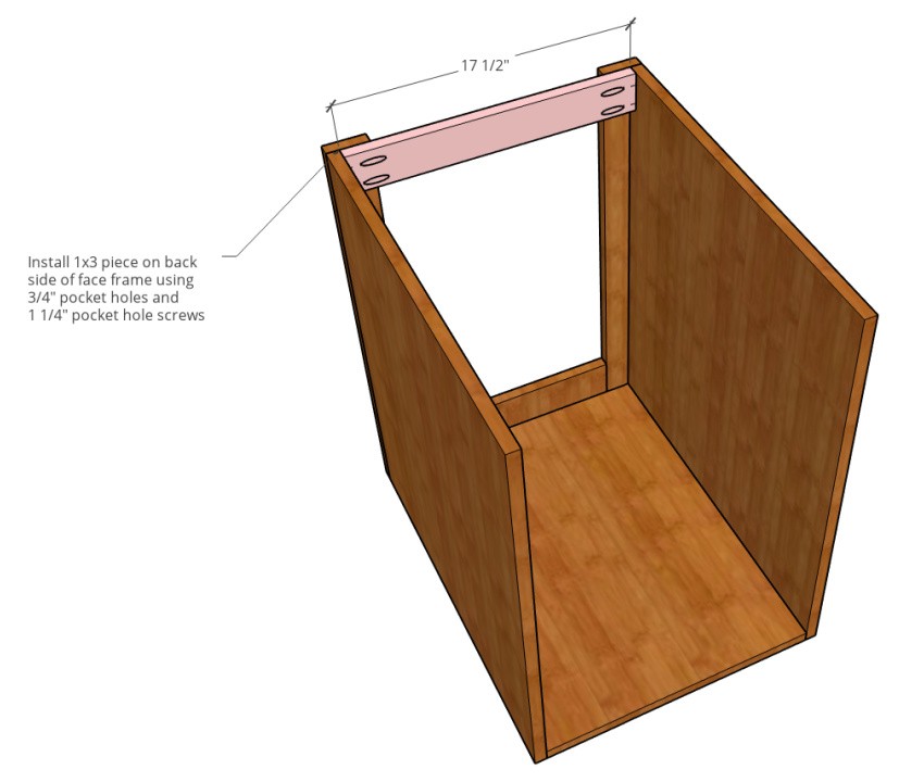 Inset face frame piece installed