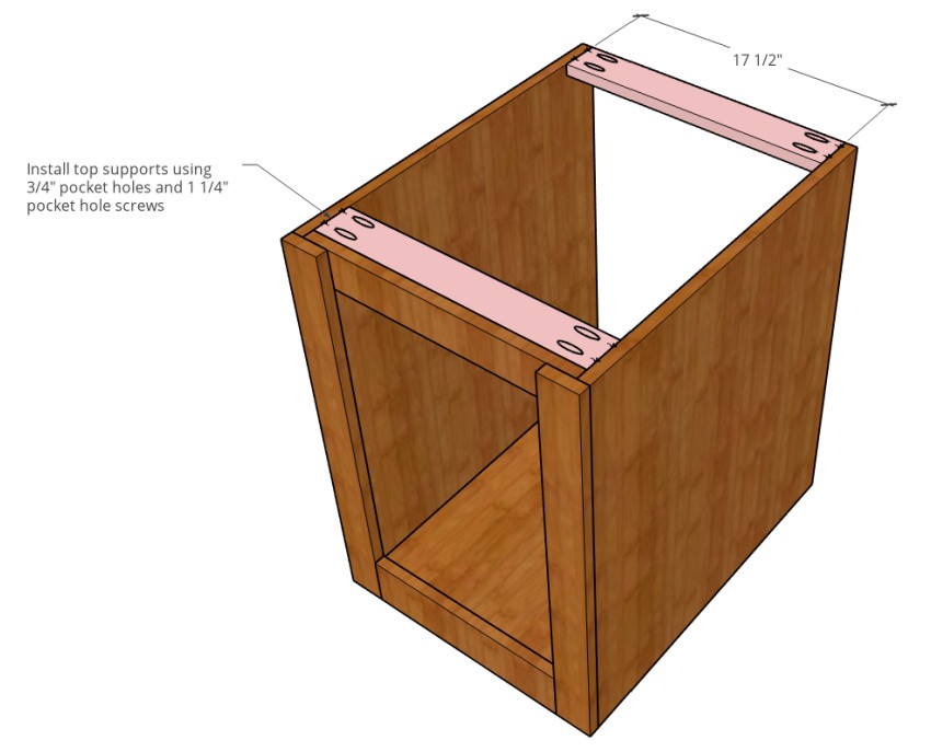 Top support diagram of end table dog crate cabinet