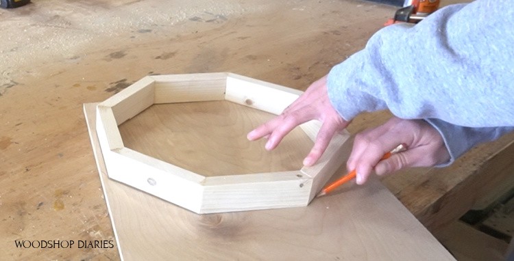 Tracing out octagon bottom plates onto plywood