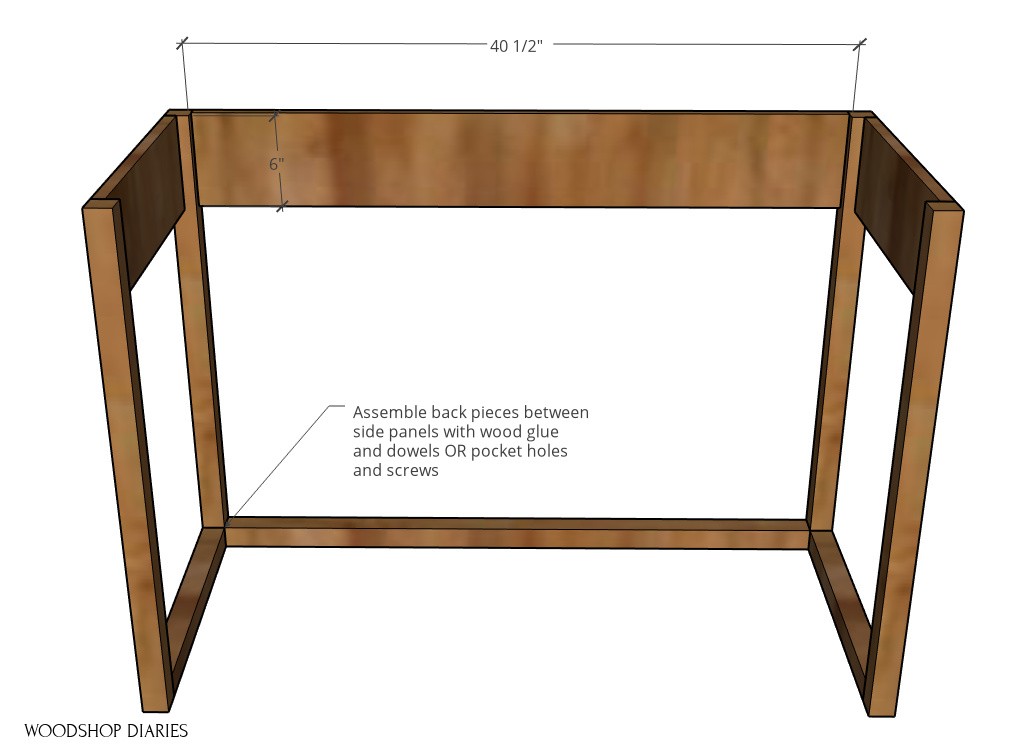 diagram of keyboard stand frame with back pieces assembled