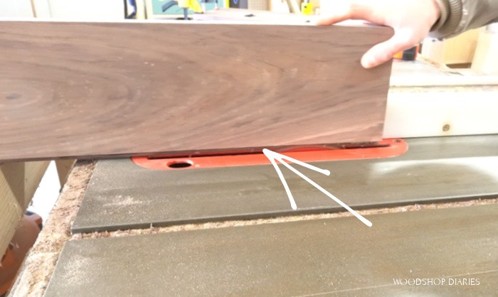 Using table saw to cut rabbet on front piece of flip top