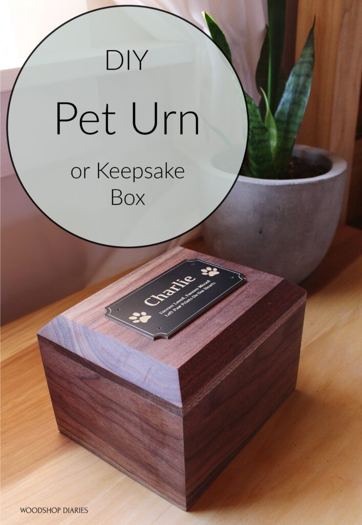 Pet urn pin image with text graphic overlay