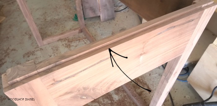 close up of rabbeted edges of desk frame