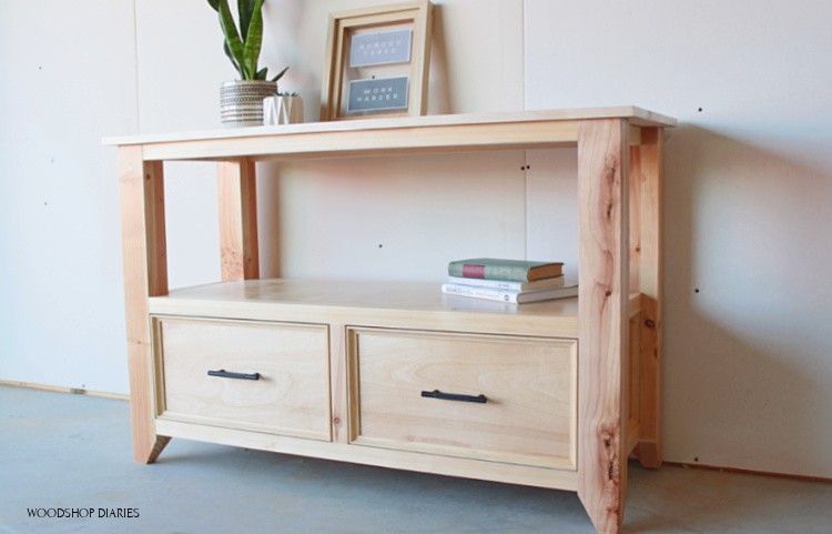 DIY Console Table with Drawers! {Made from Plywood and 2x4s!}