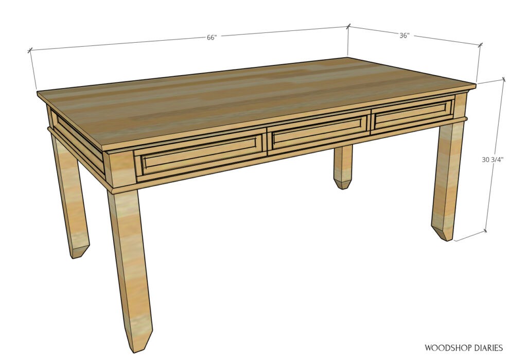 Overall dimensional diagram of DIY writing desk