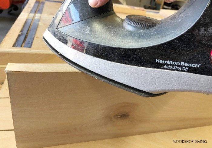 Using an iron to cover plywood edges with iron on edge banding