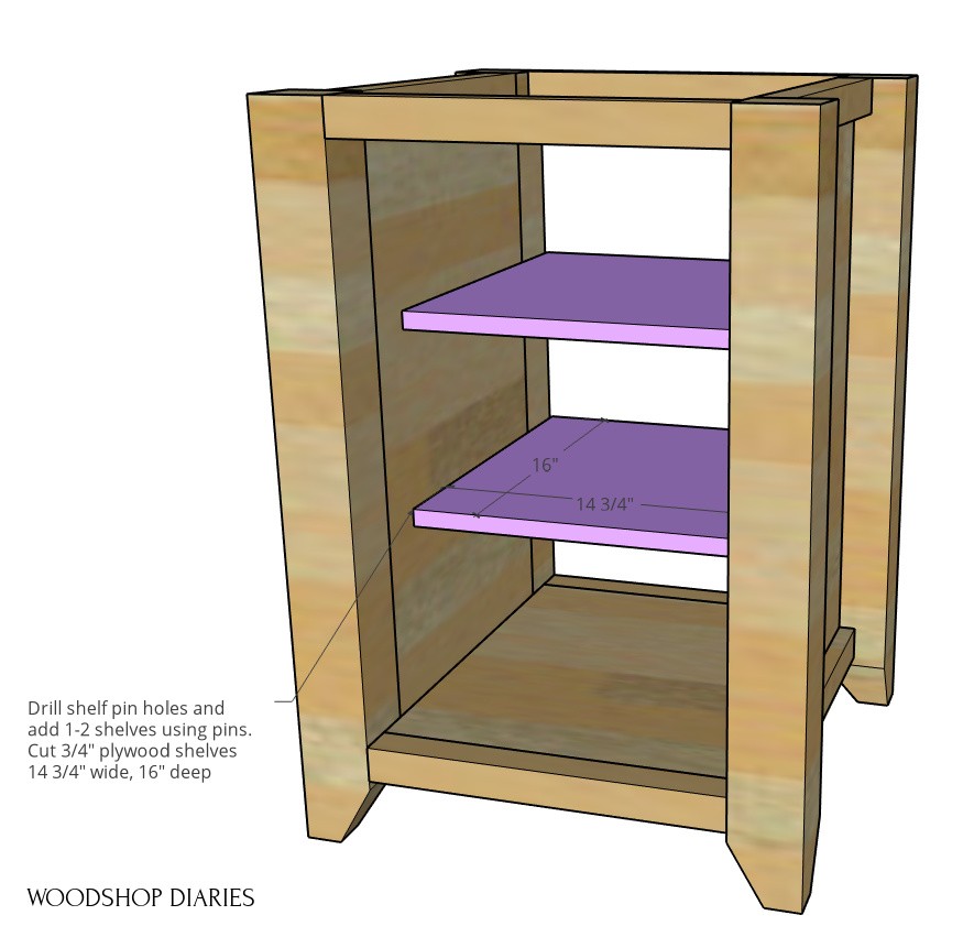 Shelves installed into left side computer desk cabinet