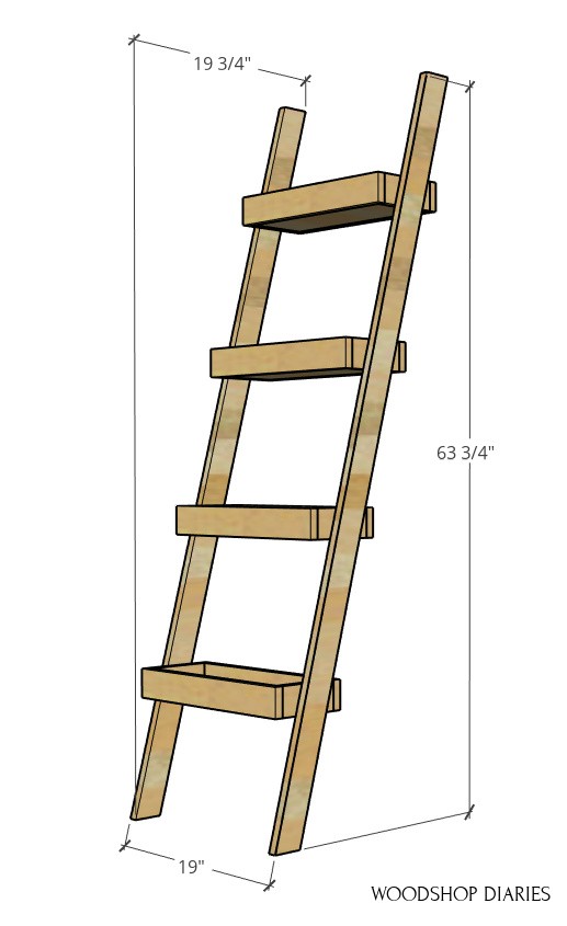 Overall dimension diagram of plant ladder shelf--63 ¾" tall, 19 ¾" deep, 19" wide