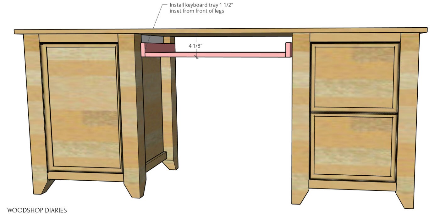 pull out computer desk keyboard tray installed onto middle drawer slides