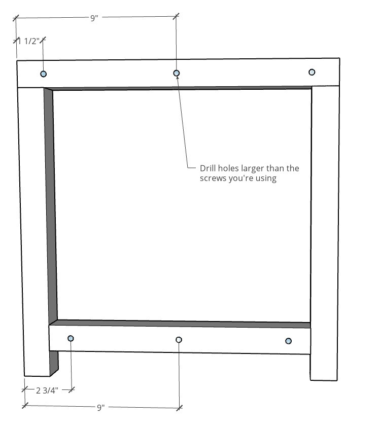 Diagram showing pilot hole locations on end table side frames