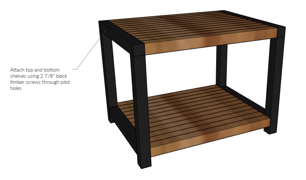 Graphic showing two shelves attached between two side frames