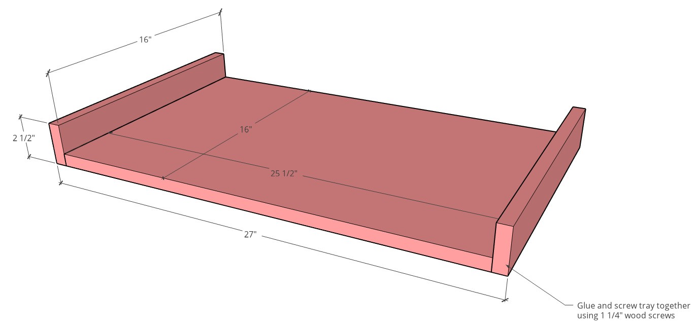 Keyboard tray overall dimensions