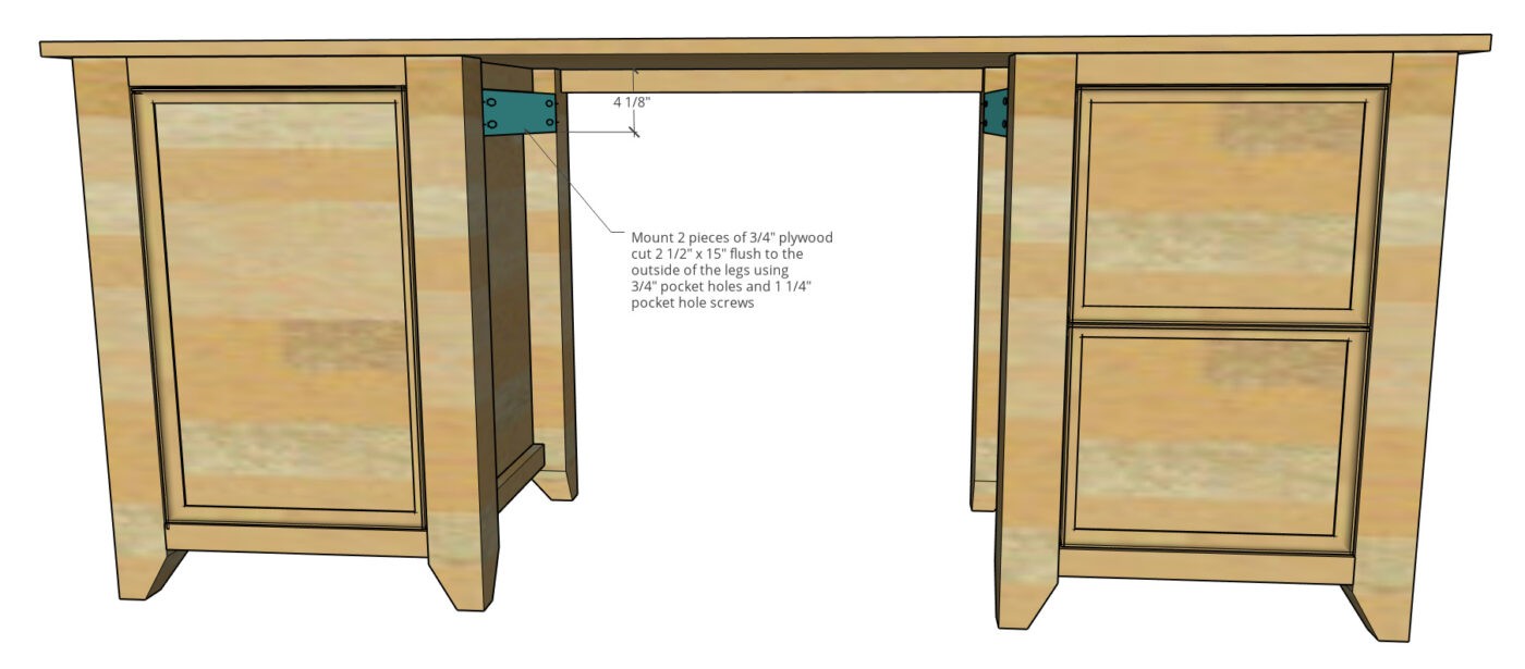 Scrap blocks installed into desk to mount middle drawer slides onto