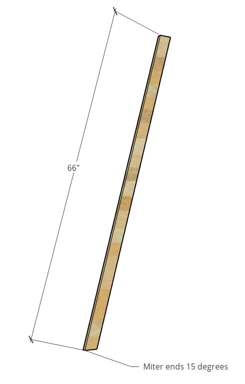 Sides of plant ladder diagram with dimensions--ends mitered 15 degrees and 66" long