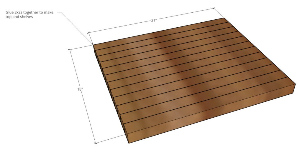 Dimensional diagram of top and bottom shelf panels--18" x 21"