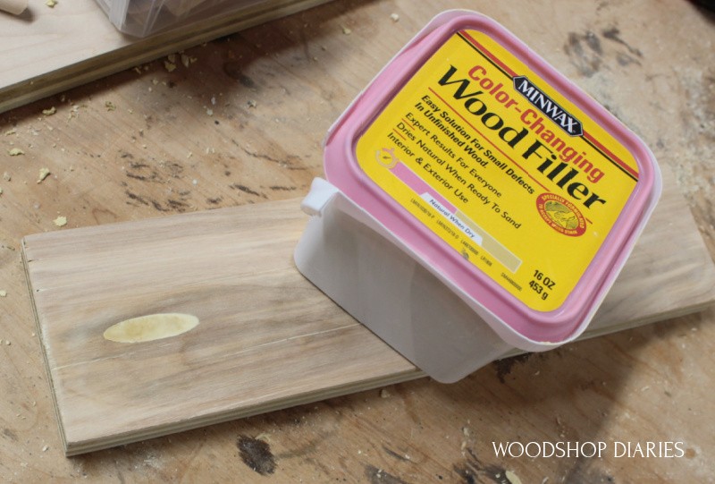 Pocket hole filled with wood filler