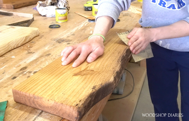 sand board edges to blend various stain colors