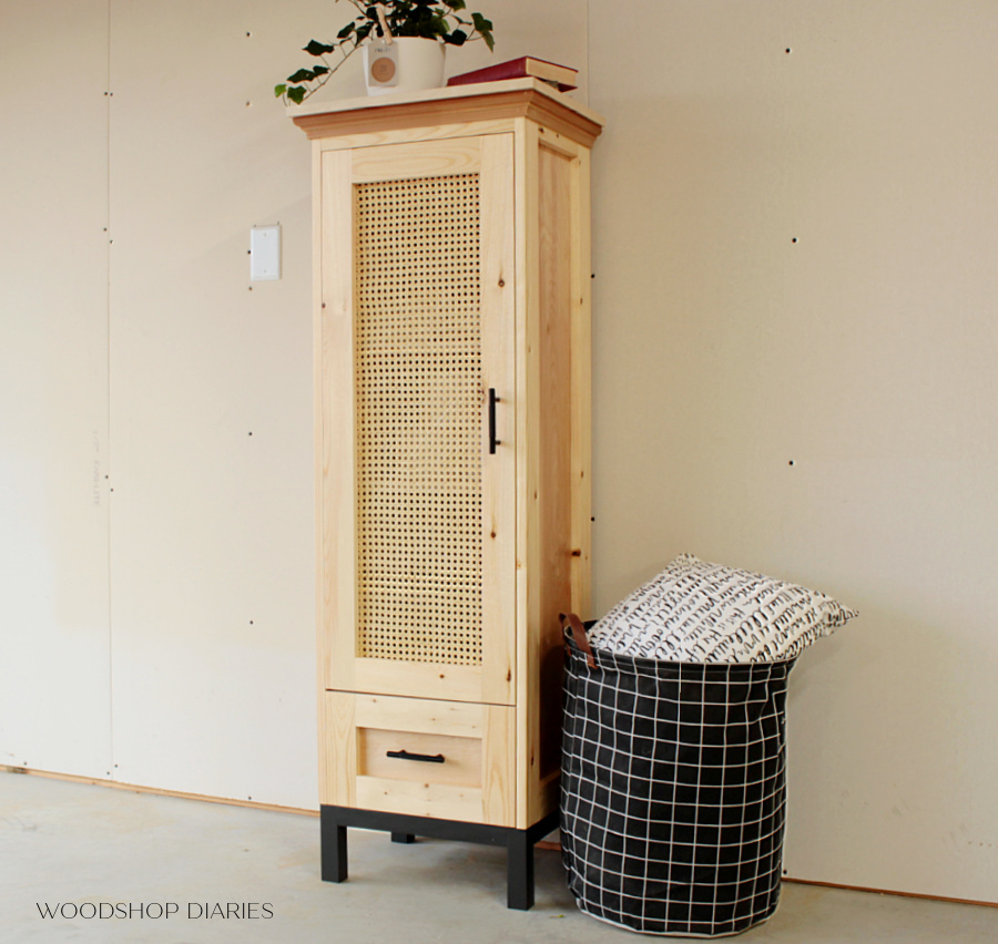 DIY cane door cabinet natural color with black painted base