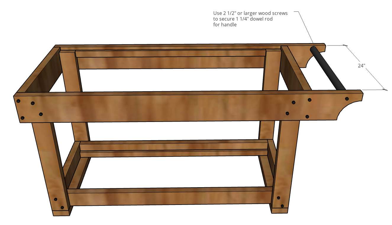 graphic showing dowel rod handle attached between grill cart frame