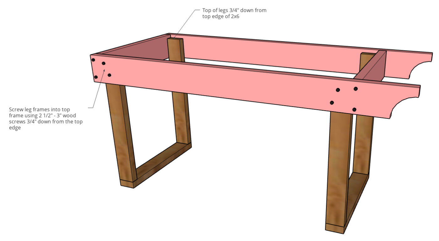 graphic showing top frame attached to leg assemblies of mobile grill cart BBQ station