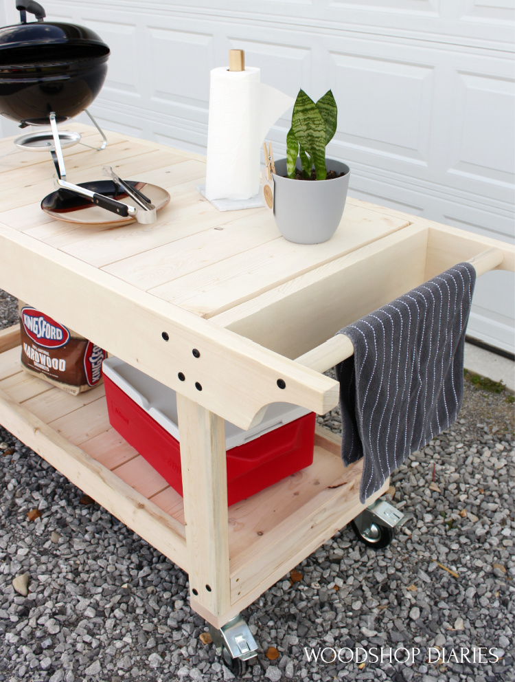 Mobile DIY grill station with cooler and portable grill--basic BBQ Prep table cart