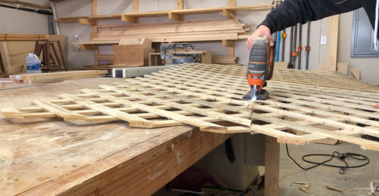 Using jig saw to cut lattice panels in half