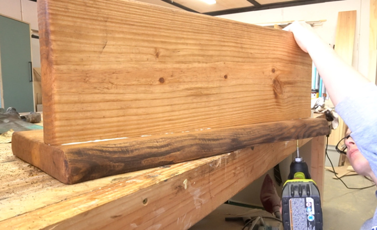 Using 3" wood screws to attach shelf board onto faux live edge back panel