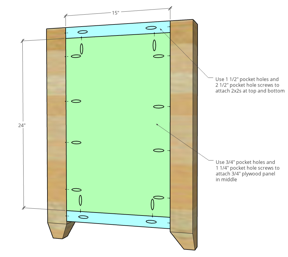 Dimensional diagram of side panel assembly with 2x2s and plywood