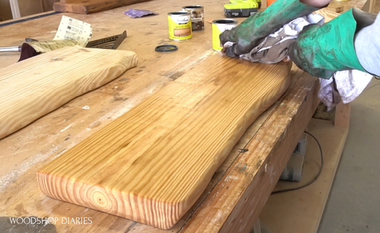 Using medium stain color on fake live edge boards