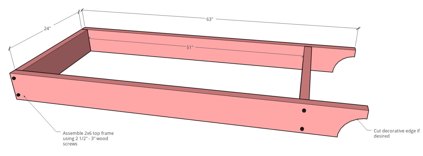 graphic showing dimensions of top frame pieces