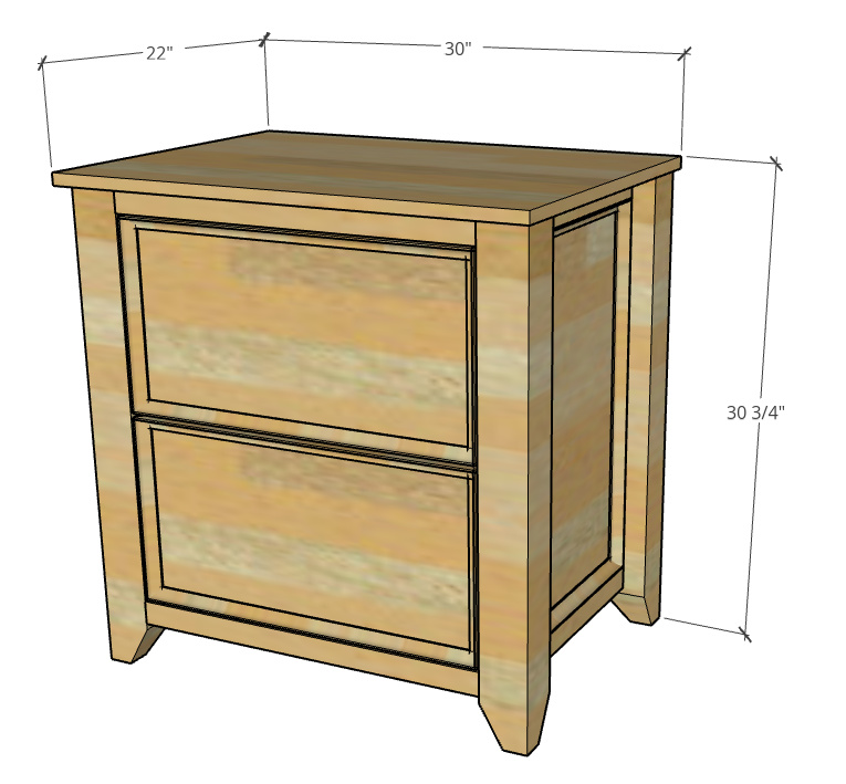 Overall dimensions of DIY file cabinet--30 ¾" tall, 30" wide, 22" deep