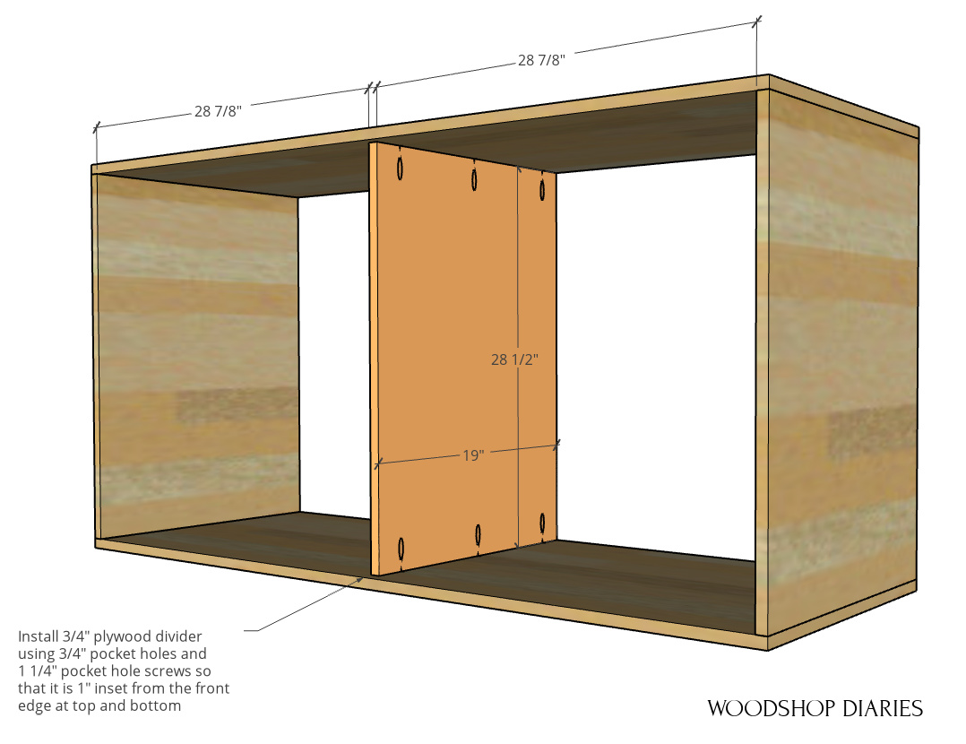Middle divider panel installed into modern dresser box diagram