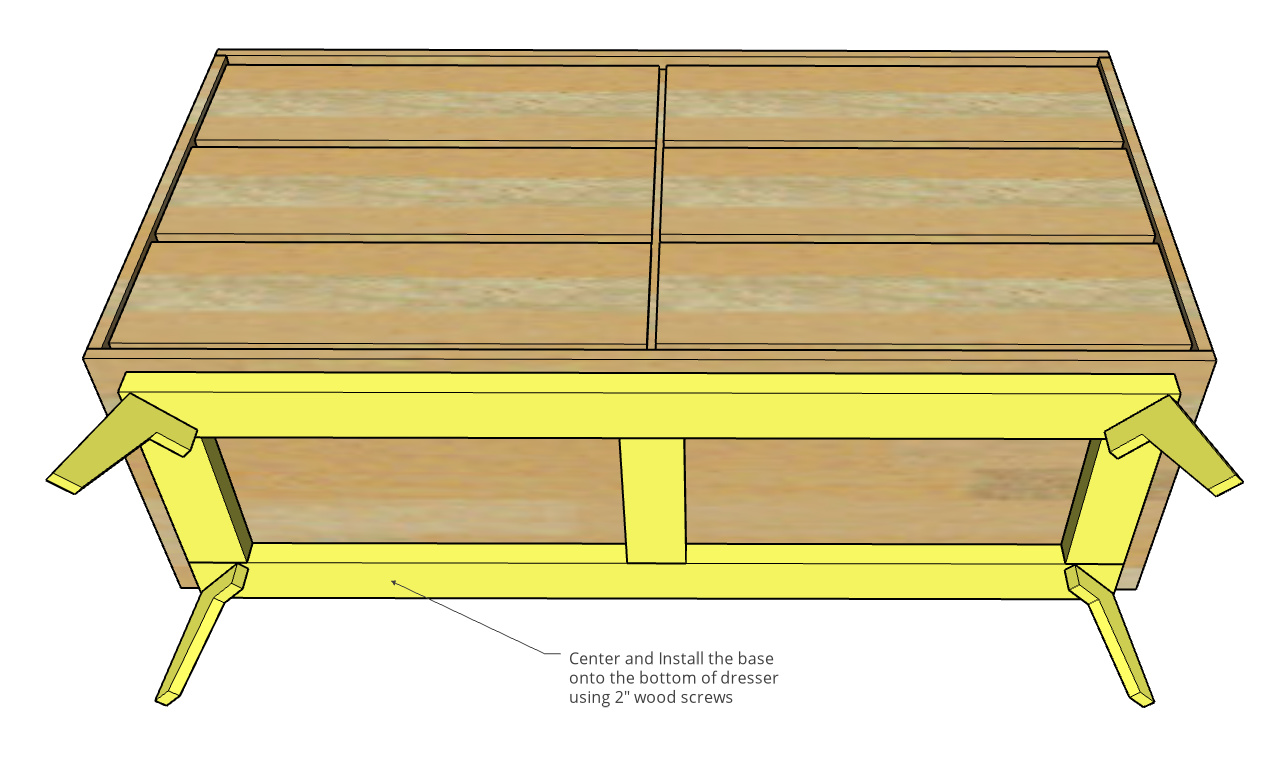 Diagram of base attached to bottom of mid century modern dresser box