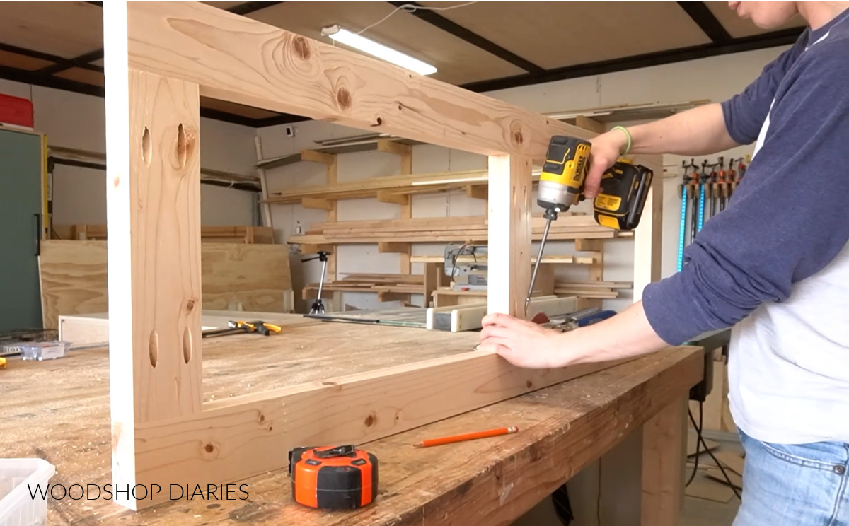 Shara Woodshop Diaries assembling a 2x4 frame using pocket holes and screws