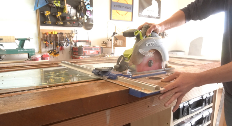 Using Circular saw to cut off one side of door