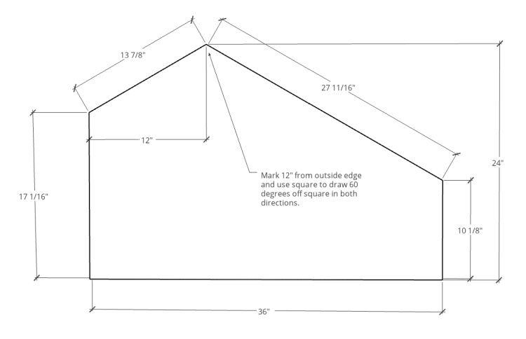 Dimensional diagram of front and back pet house panels