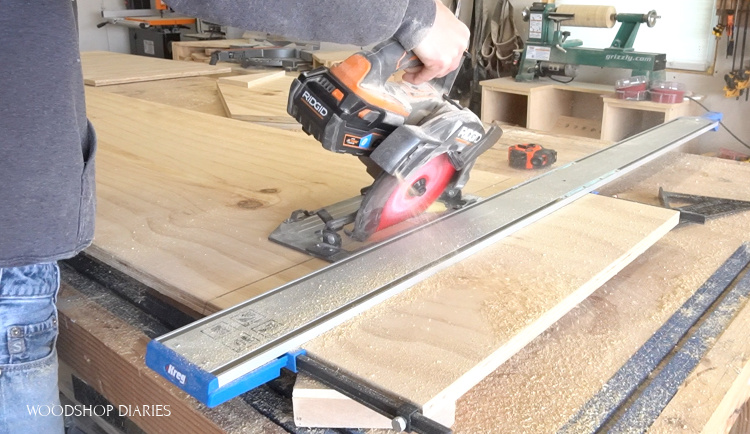 Using circular saw to cut pieces for side of dog house at 30 degree bevel 