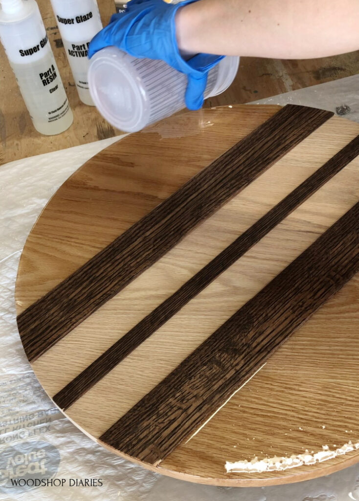 Pouring clear resin on sides of lazy susan wooden circle