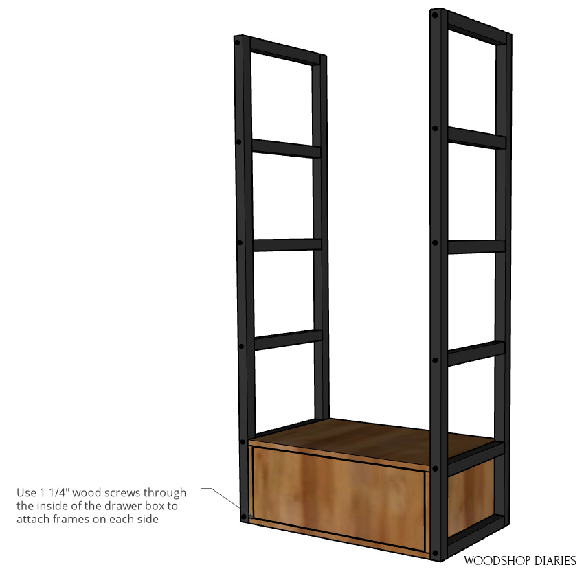 Frames attached to drawer cabinet box