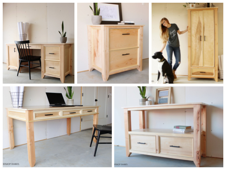 Collage image of all the matching furniture pieces for home office collection