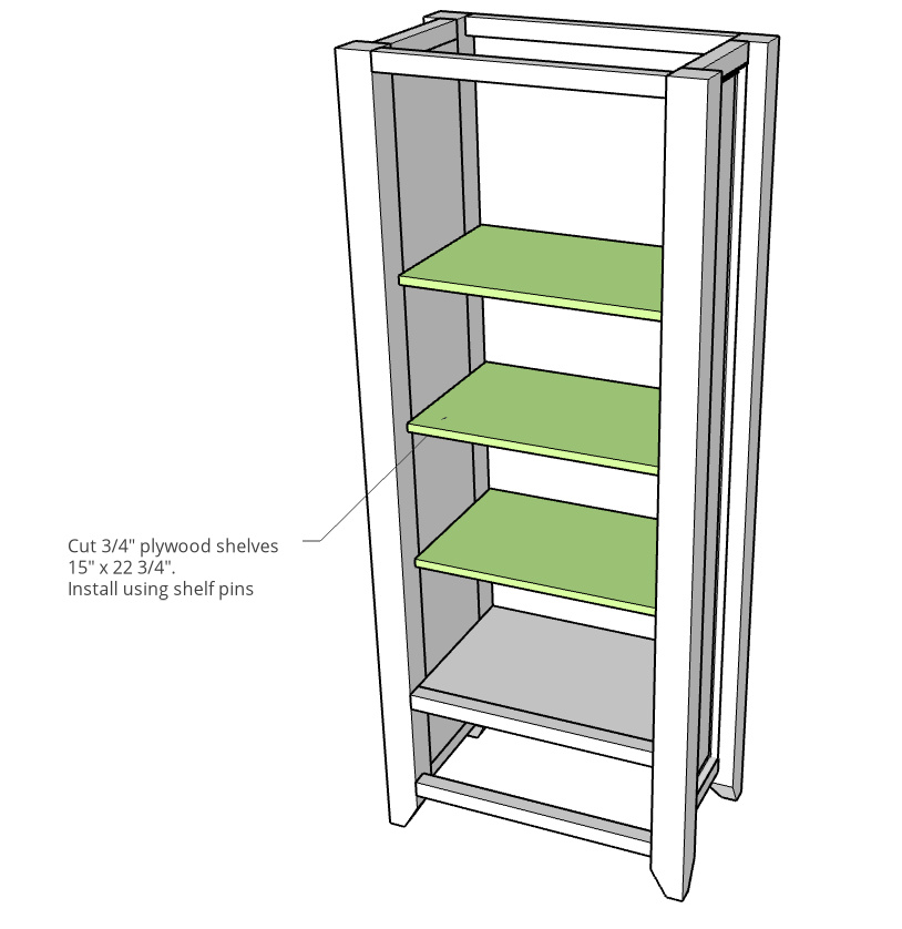 Shelves cut and installed into DIY armoire wardrobe cabinet--computer diagram