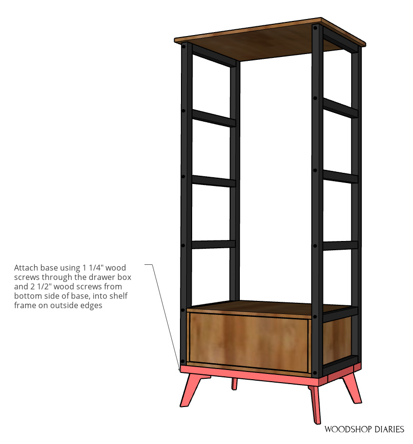 Bookshelf on top of mid century modern base frame and legs