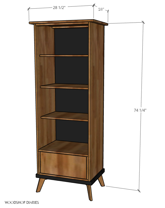 overall dimensional diagram of modern bookcase cabinet