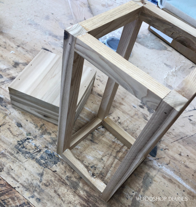 Lantern top frame assembled with wood glue and nails